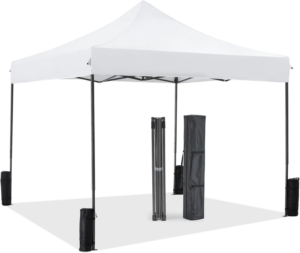 DUMOS Canopy Tents 10x10 Heavy Duty with Sand Bags, Pop Up Canopy for Vendor Market,Parties,Backyard with Carrying Bag, Waterproof Portable Tent Pop Up Shade 10FT WH