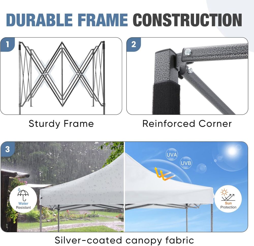 DUMOS Canopy Tents 10x10 Heavy Duty with Sand Bags, Pop Up Canopy for Vendor Market,Parties,Backyard with Carrying Bag, Waterproof Portable Tent Pop Up Shade 10FT WH - Image 4